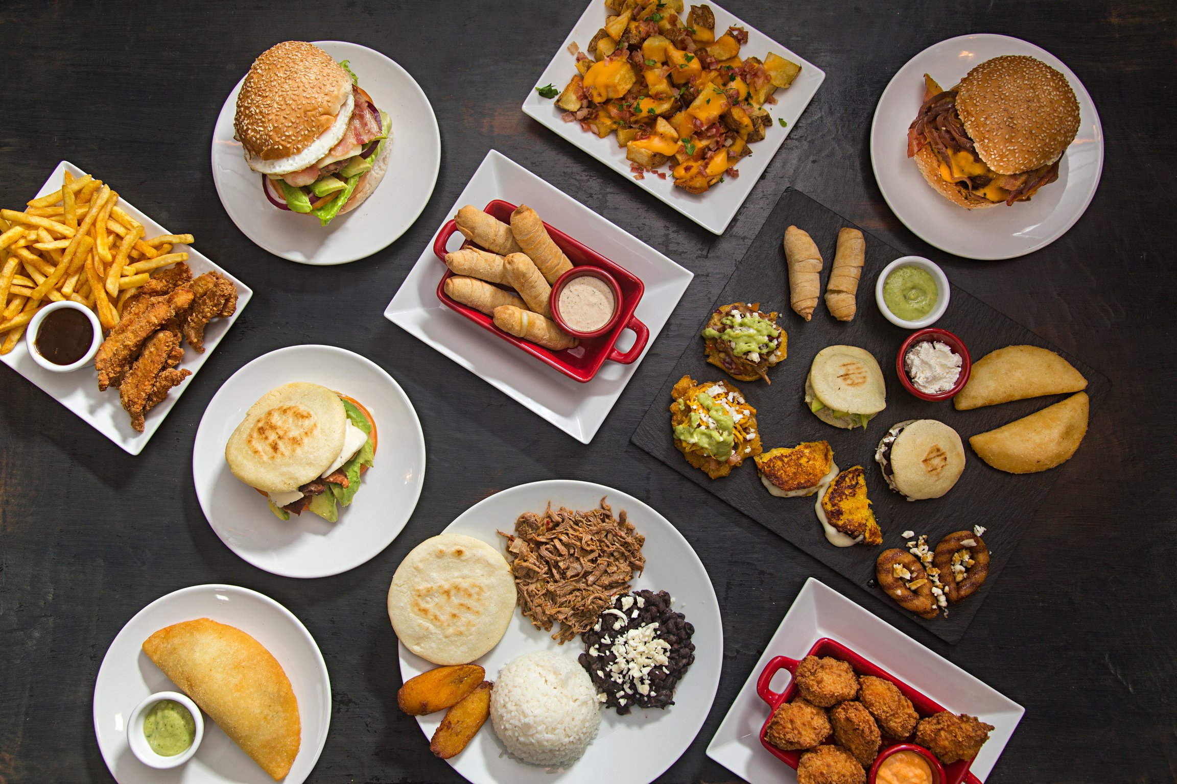 Top View of Various Latin Food on Black Background